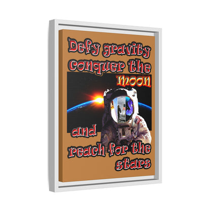 defy conquer reach - framed canvas art (light brown)