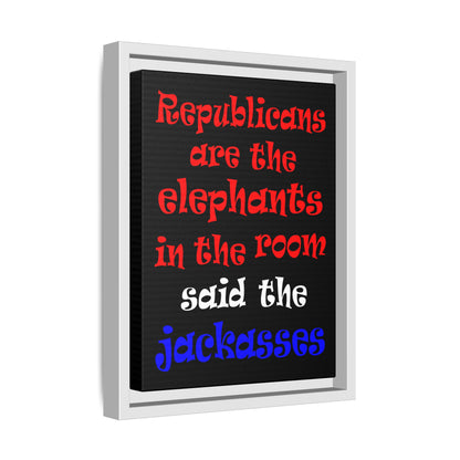 donkeys and elephants - framed canvas art (black)