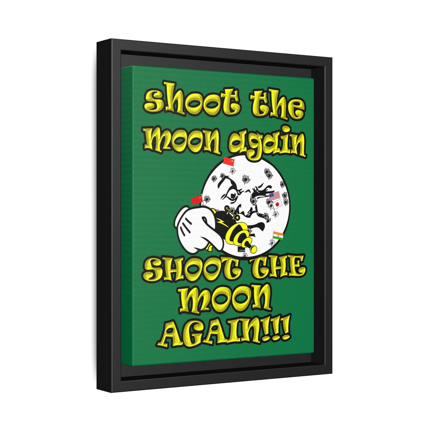 shoot the moon again - framed canvas art (dark green)