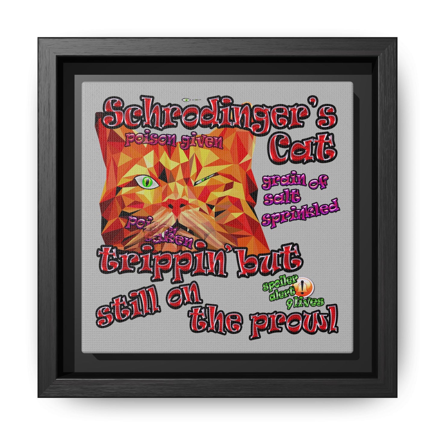 schrodinger's cat - framed canvas art (light grey)