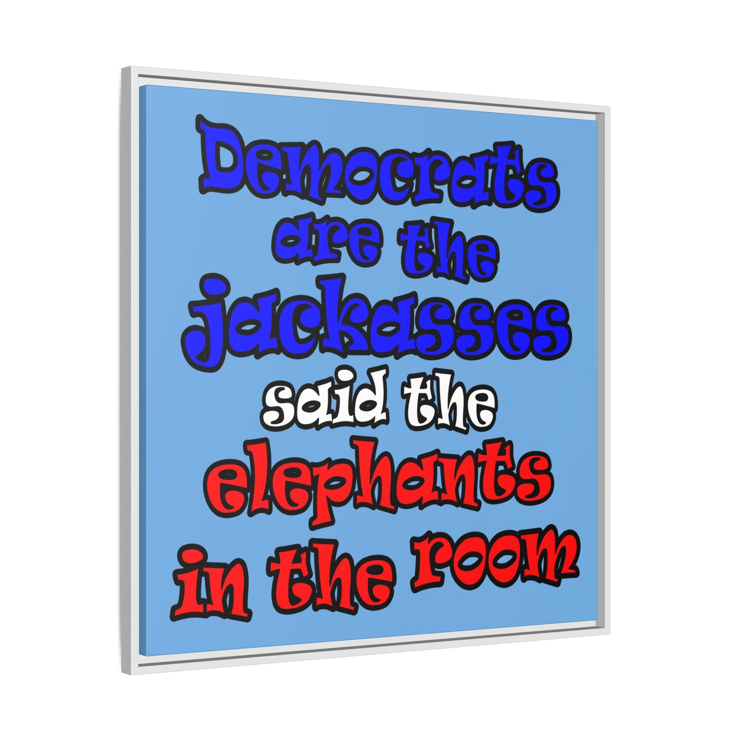 donkeys and elephants - framed canvas art (light blue)