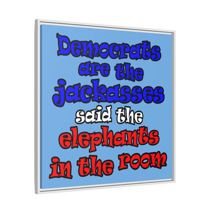 donkeys and elephants - framed canvas art (light blue)