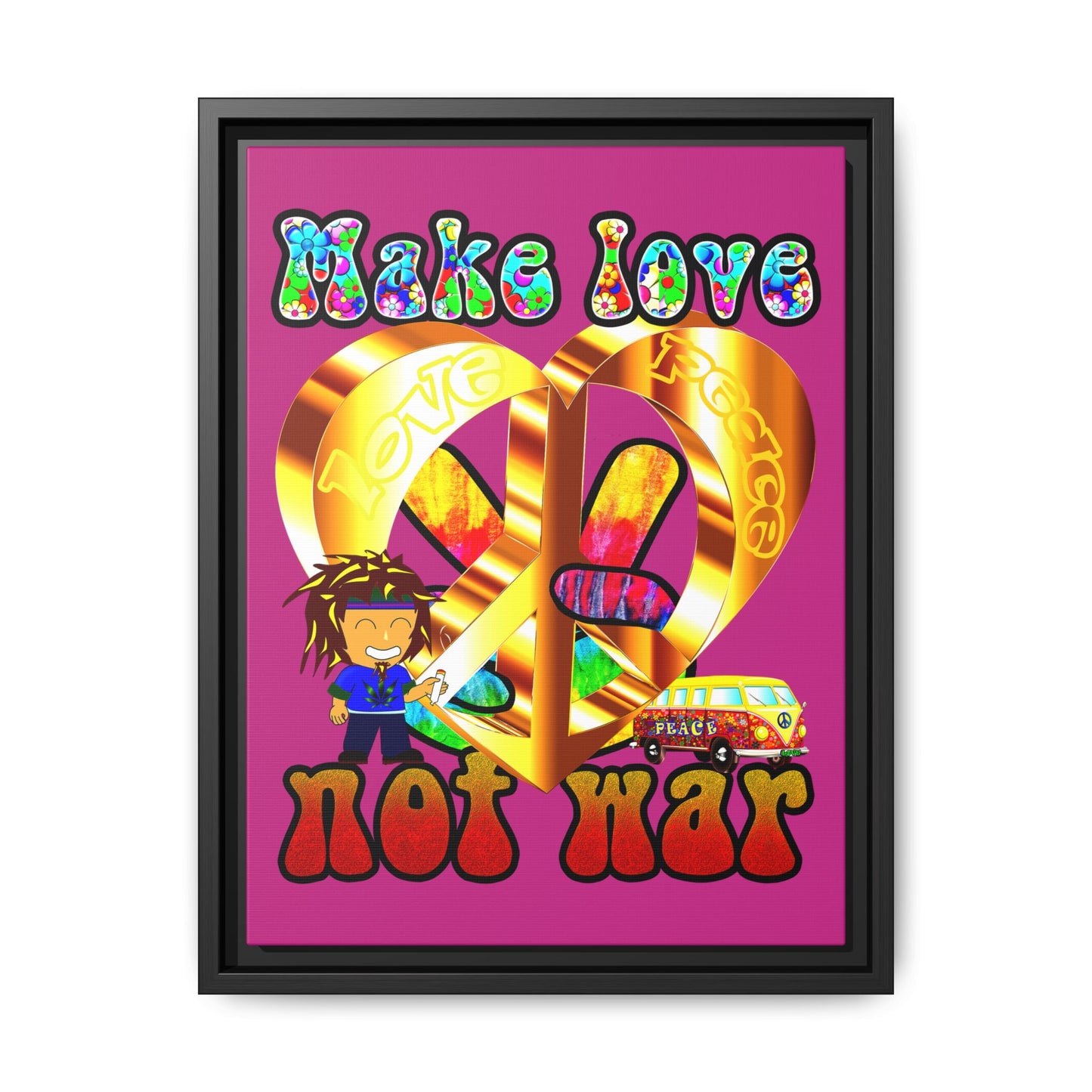 love peace - framed canvas art (pink)
