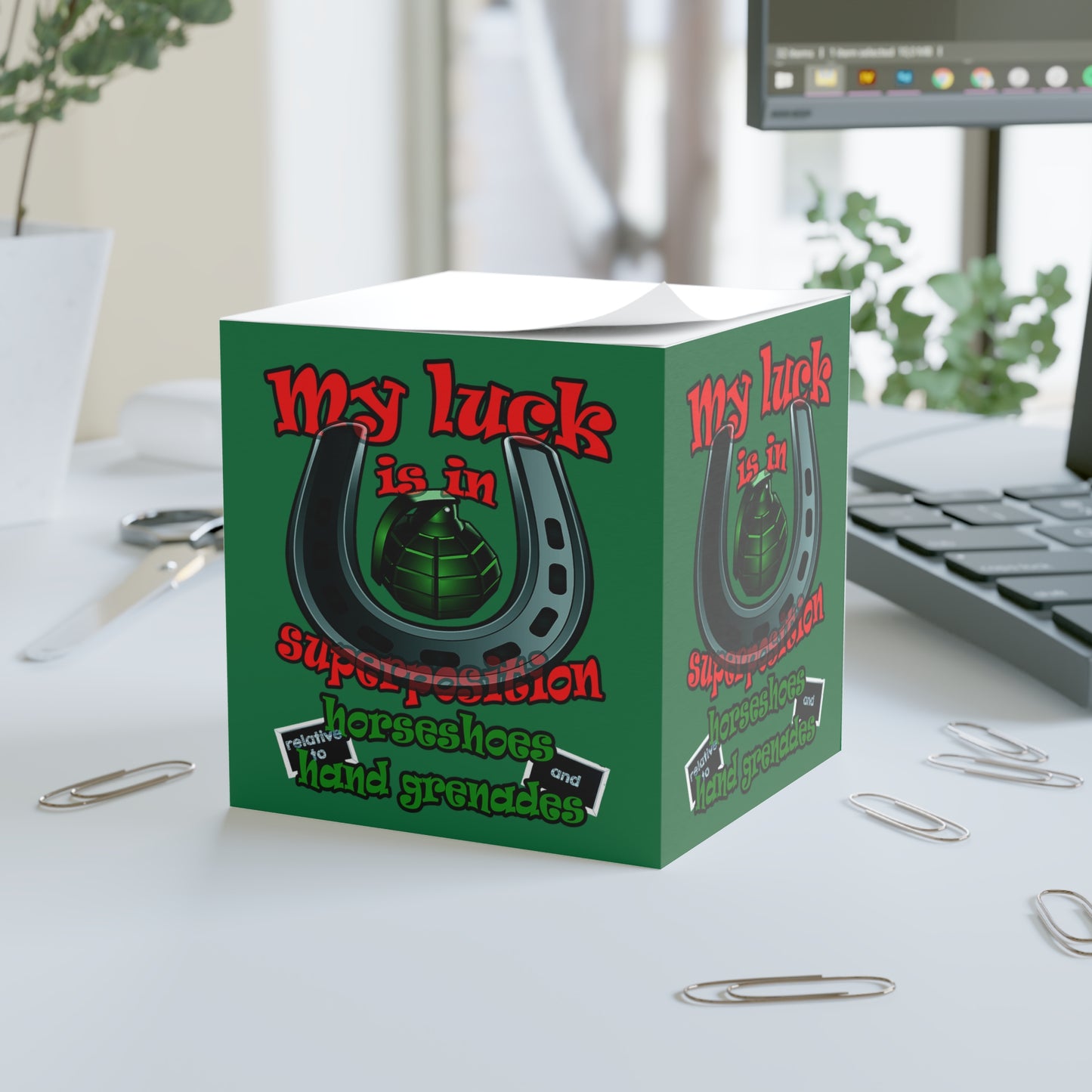 my luck - note cube (dark green)