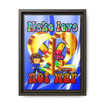 love peace - framed canvas art (blue-white wave)