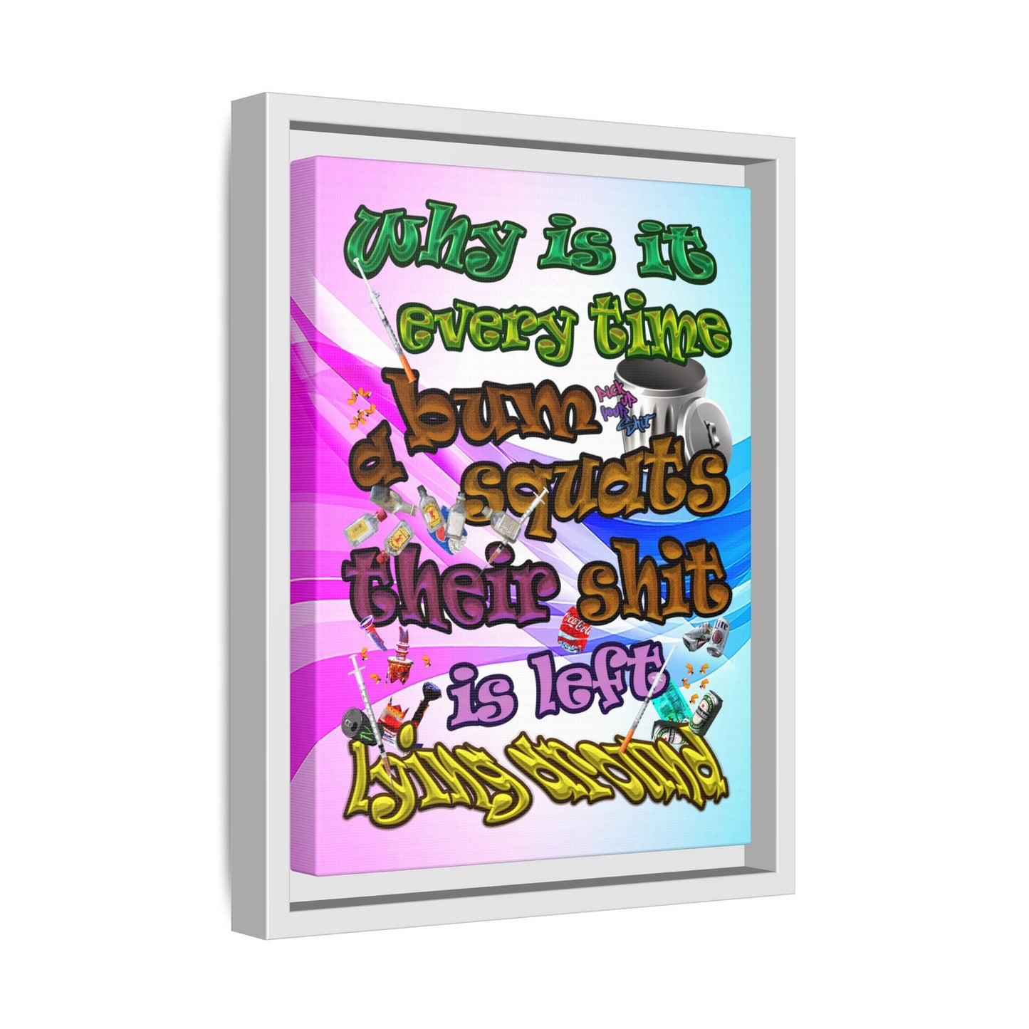 the bum's shit - framed canvas art (light blue-pink wave)