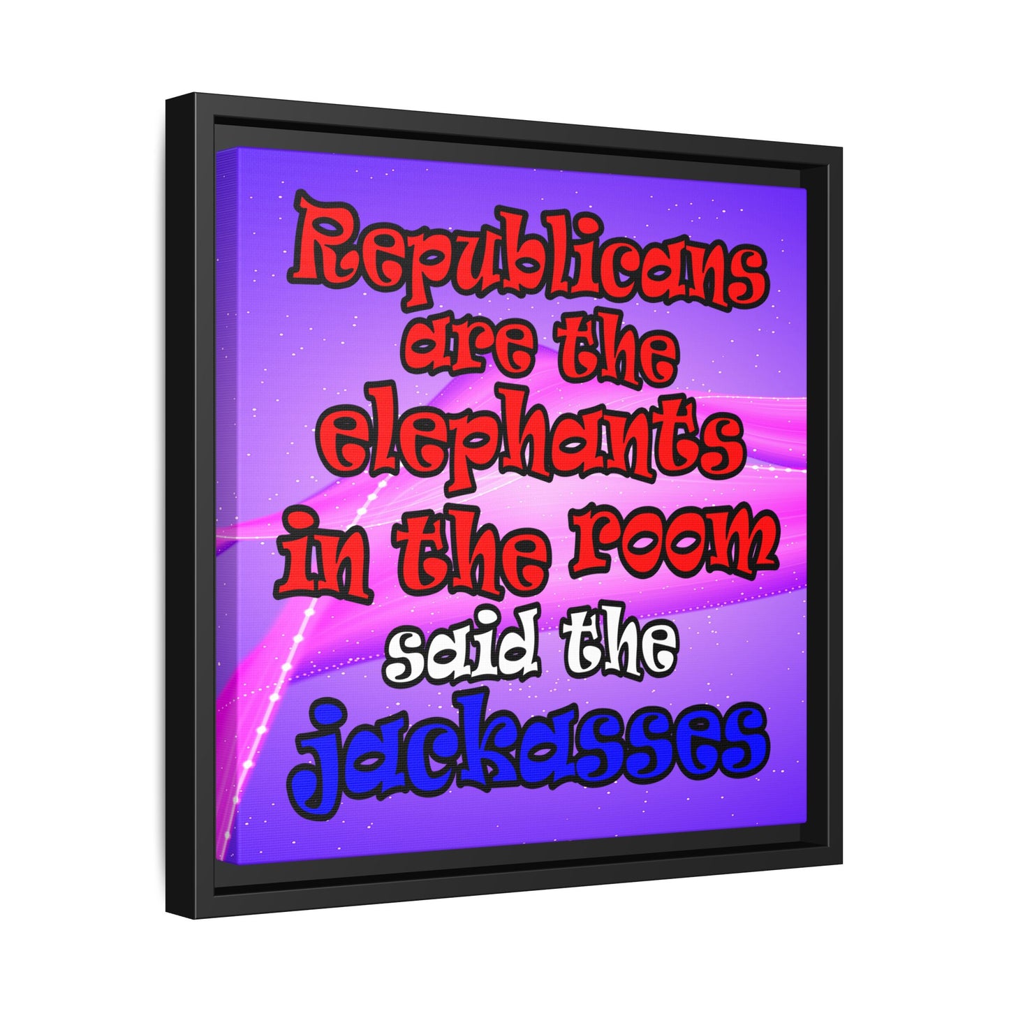 donkeys and elephants - framed canvas art (purple-pink wave)