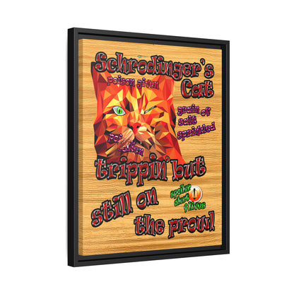 schrodinger's cat - framed canvas art (butterscotch wood finish)