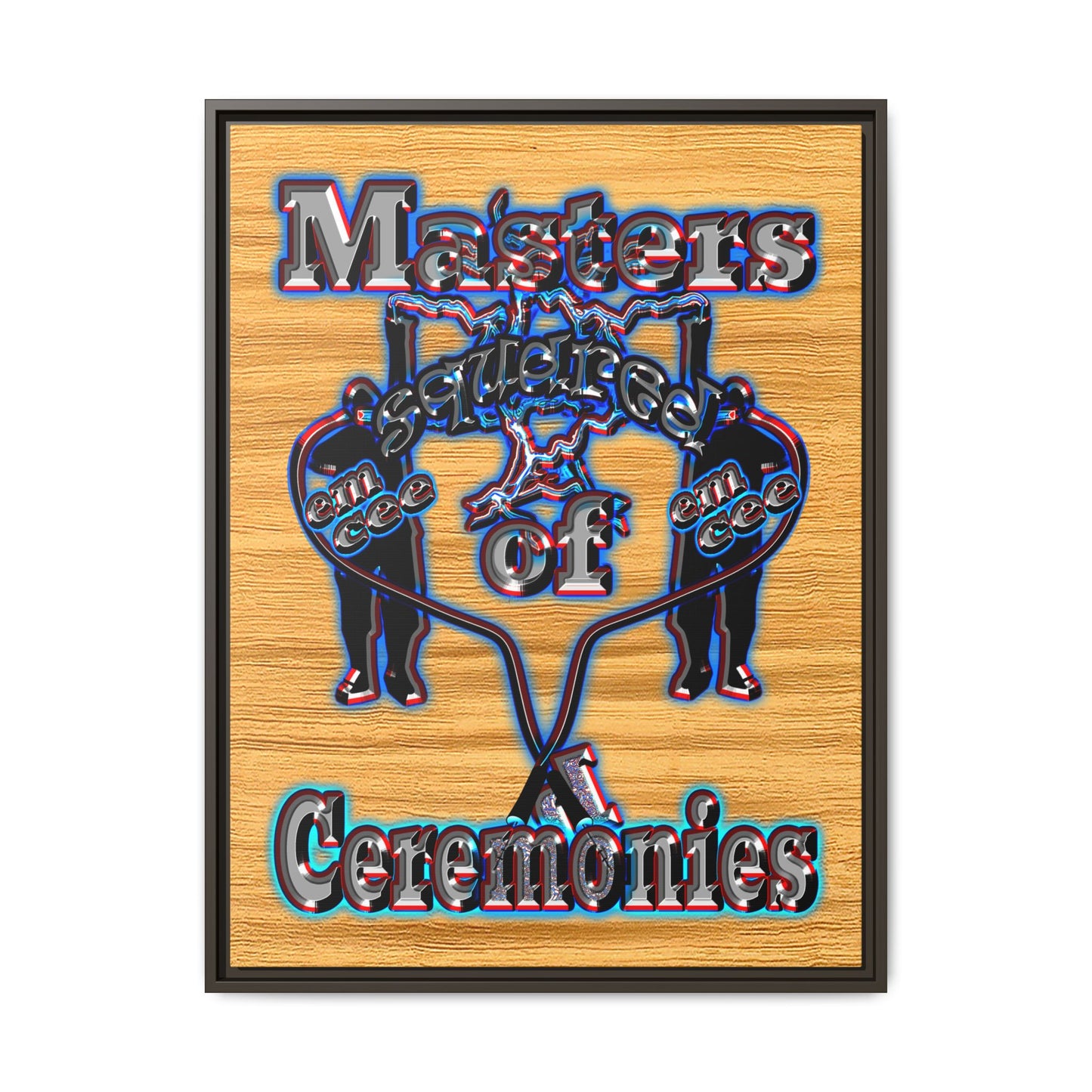 em cee squared - framed canvas art (butterscotch wood finish)