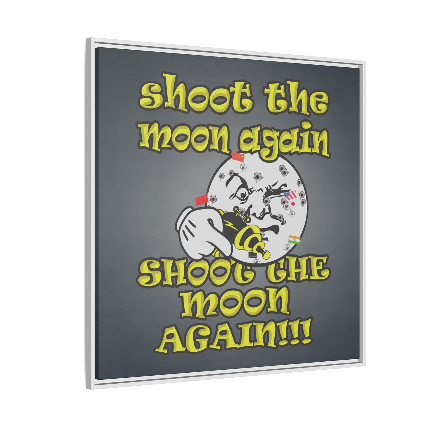 shoot the moon again - framed canvas art (grey-light grey)