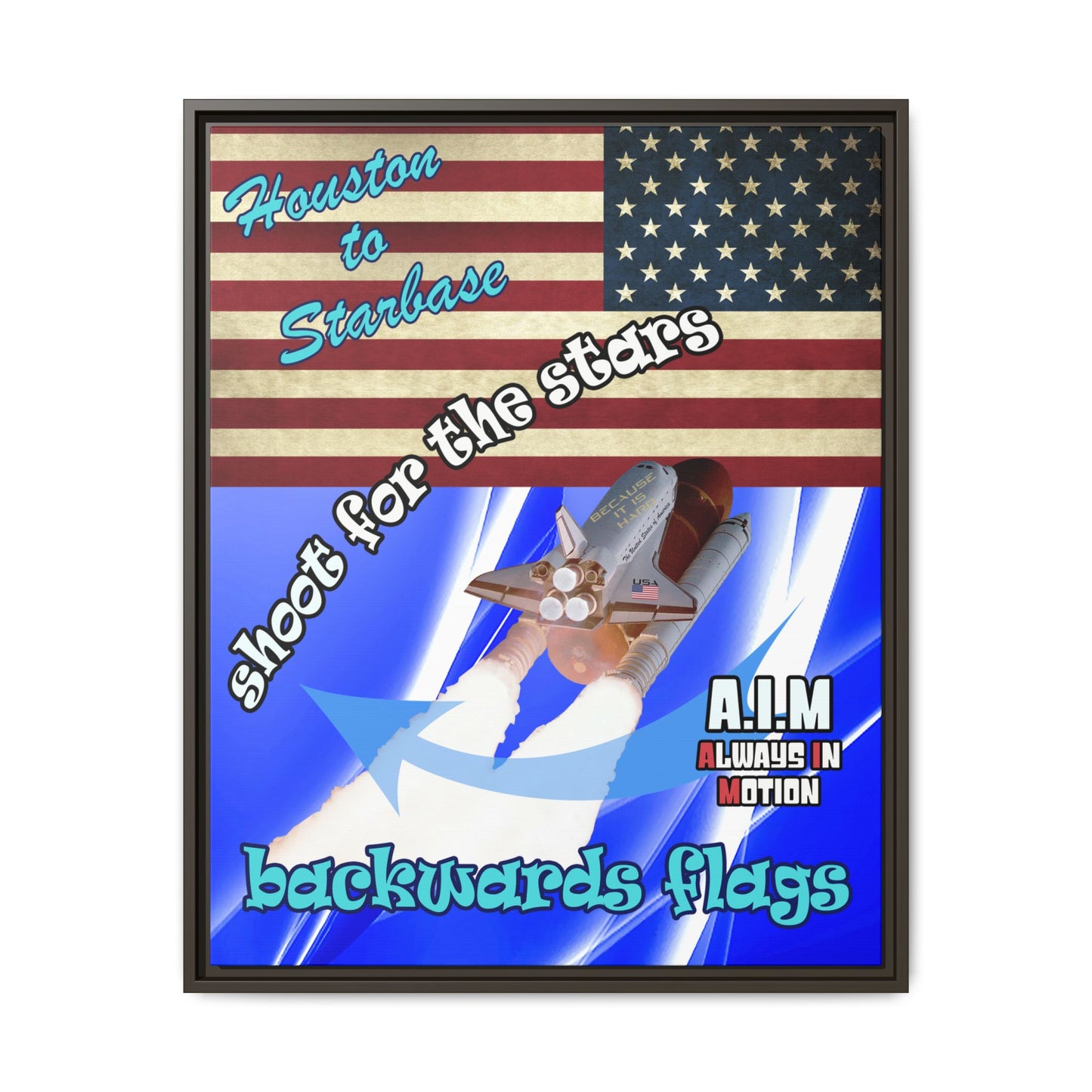 shoot for the stars - framed canvas art (blue-white wave)