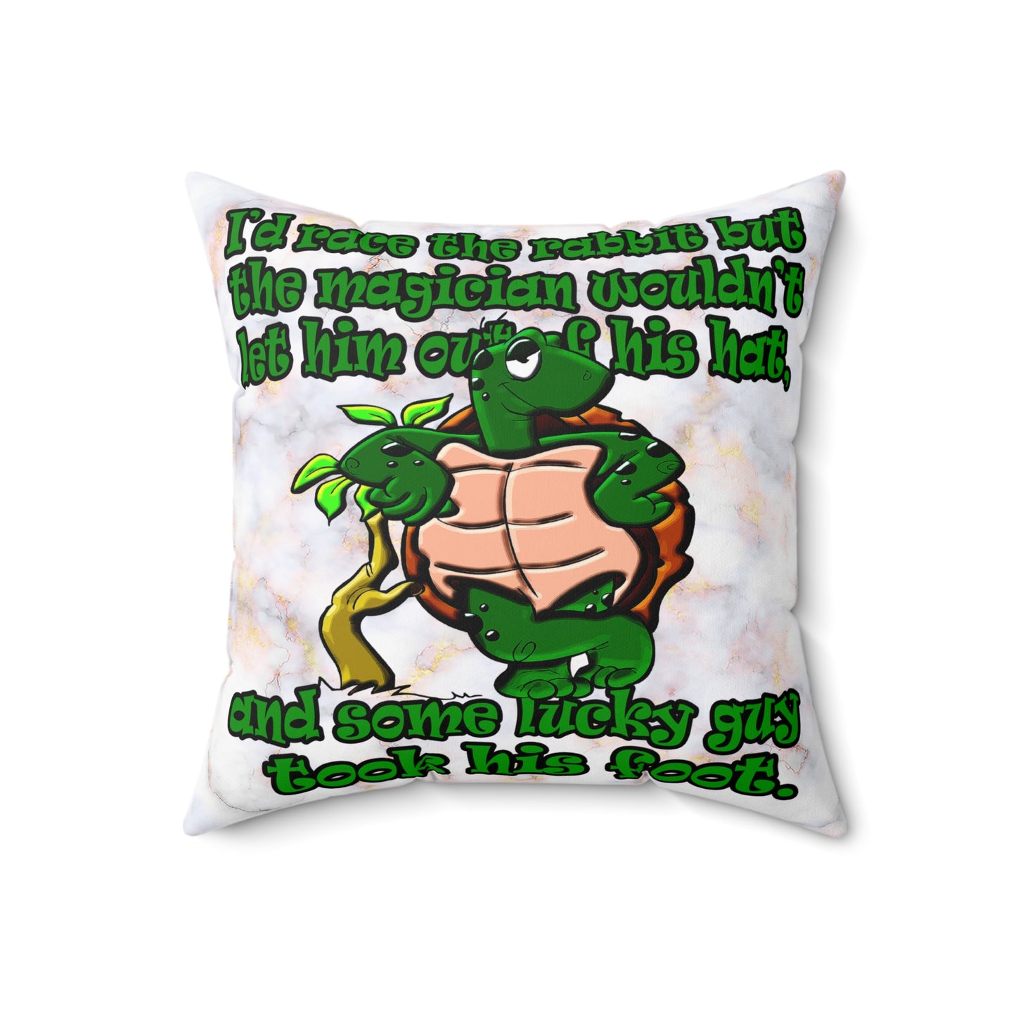 turtle race - Spun Polyester Square Pillow - (white marble)