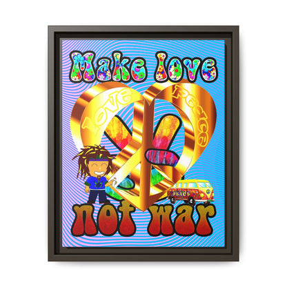 love peace - framed canvas art (light blue-purple wave)