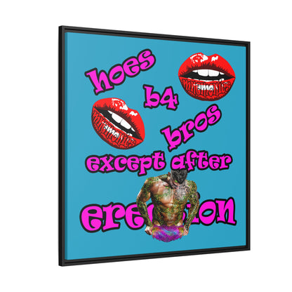 hoes b4 bros - framed canvas art (turquoise)