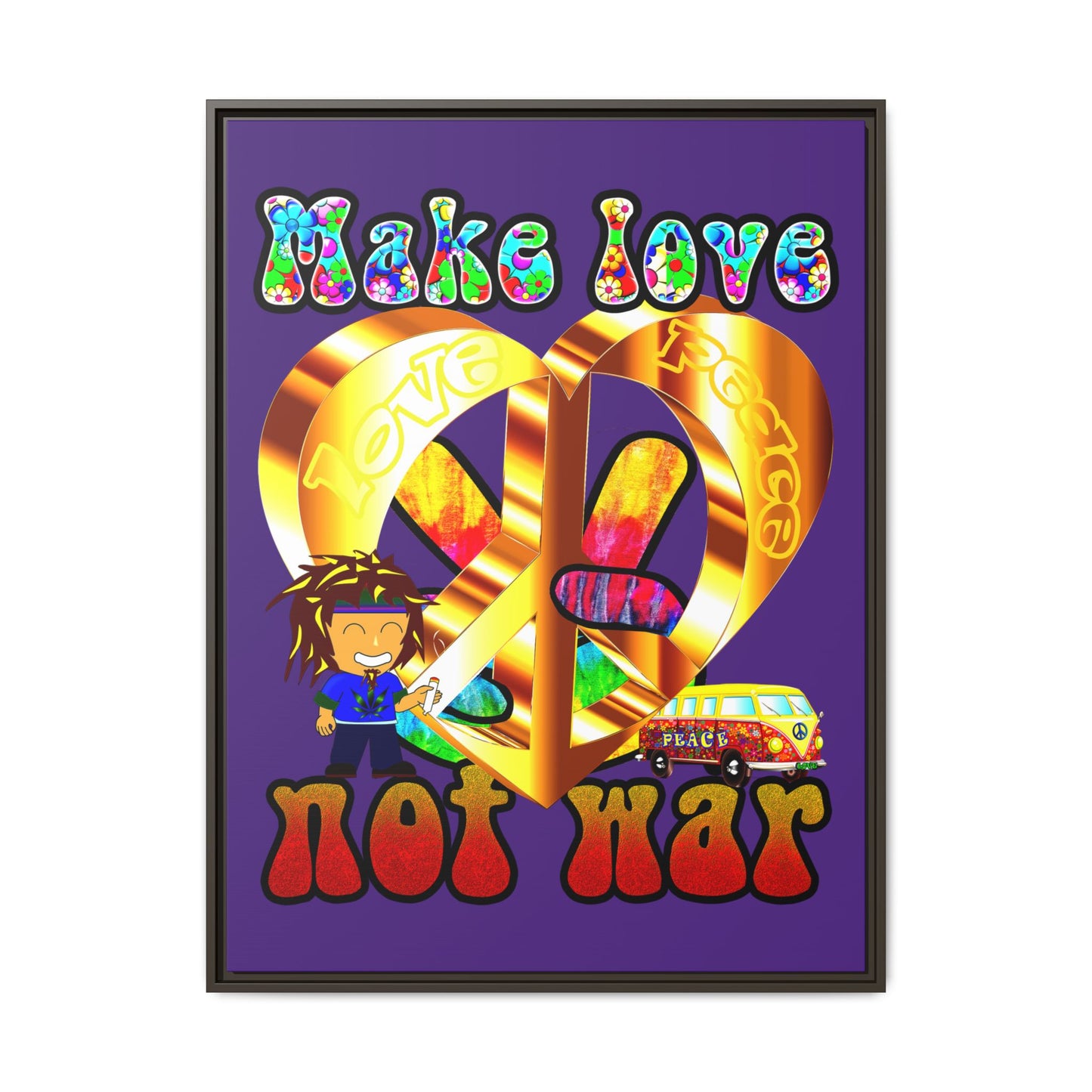 love peace - framed canvas art (purple)