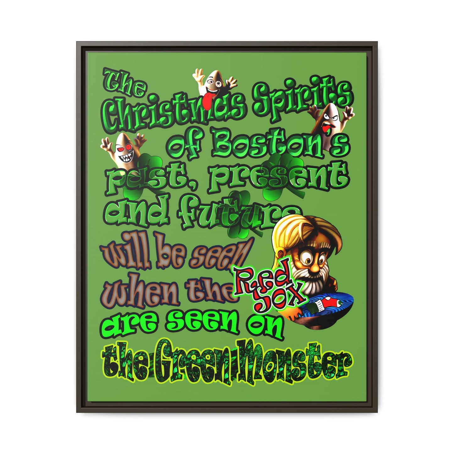 christmas spirits of boston - framed canvas art (green)
