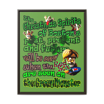 christmas spirits of boston - framed canvas art (green)