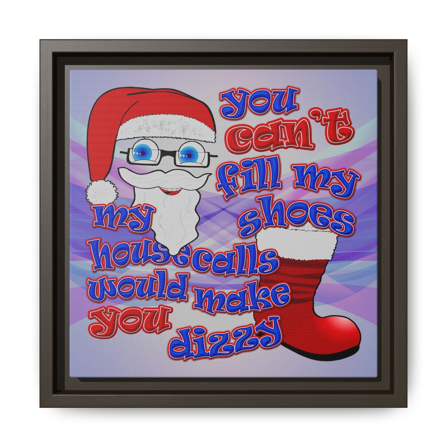 santa's shoes - framed canvas art (light blue-pink wave)