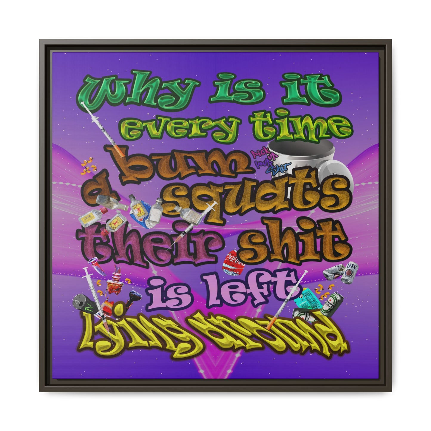 the bum's shit - framed canvas art (purple-pink wave)