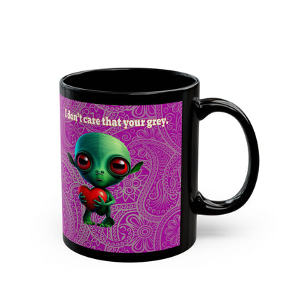 I don't care that your grey - Black Mug (pink swirl)