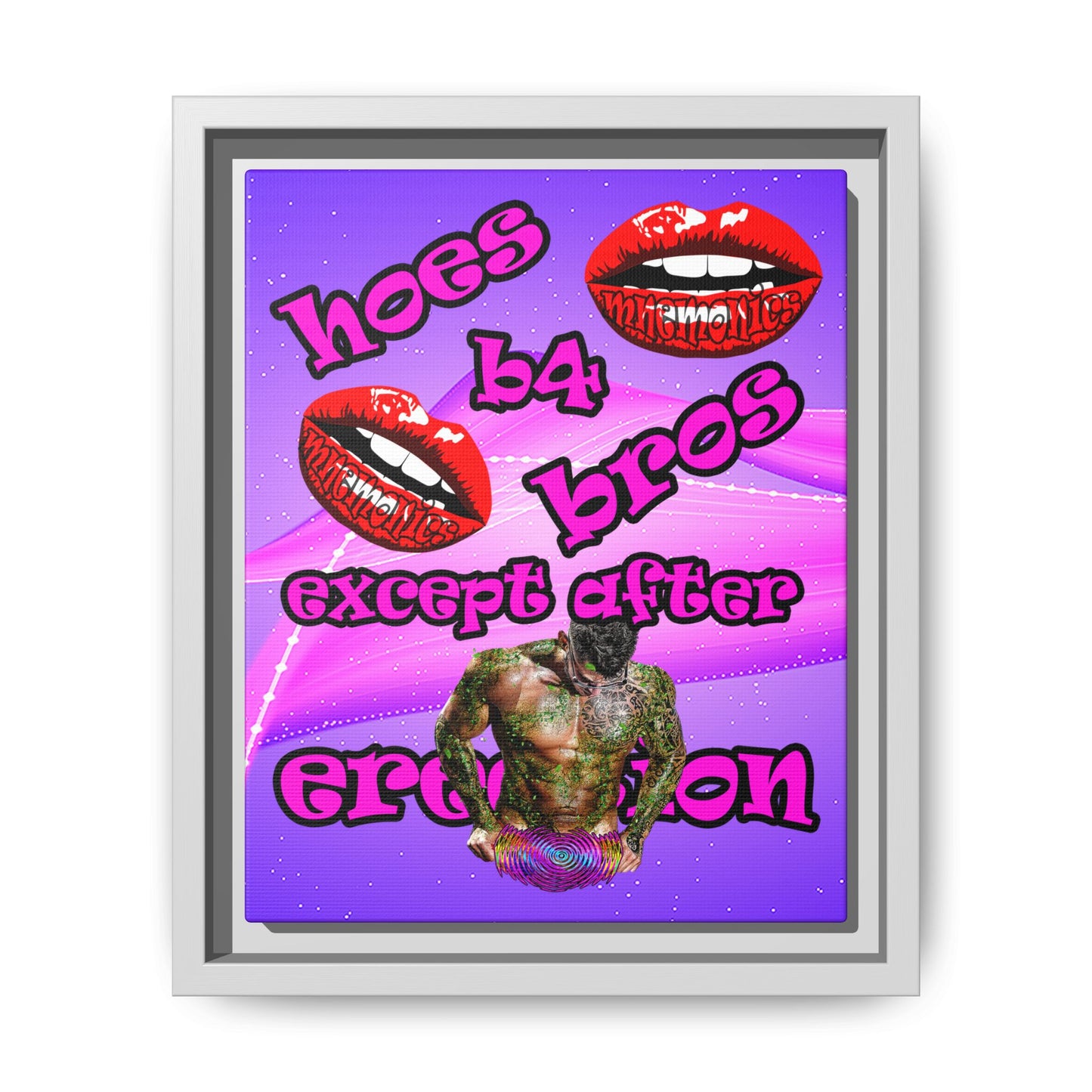 hoes b4 bros - framed canvas art (purple-pink wave)