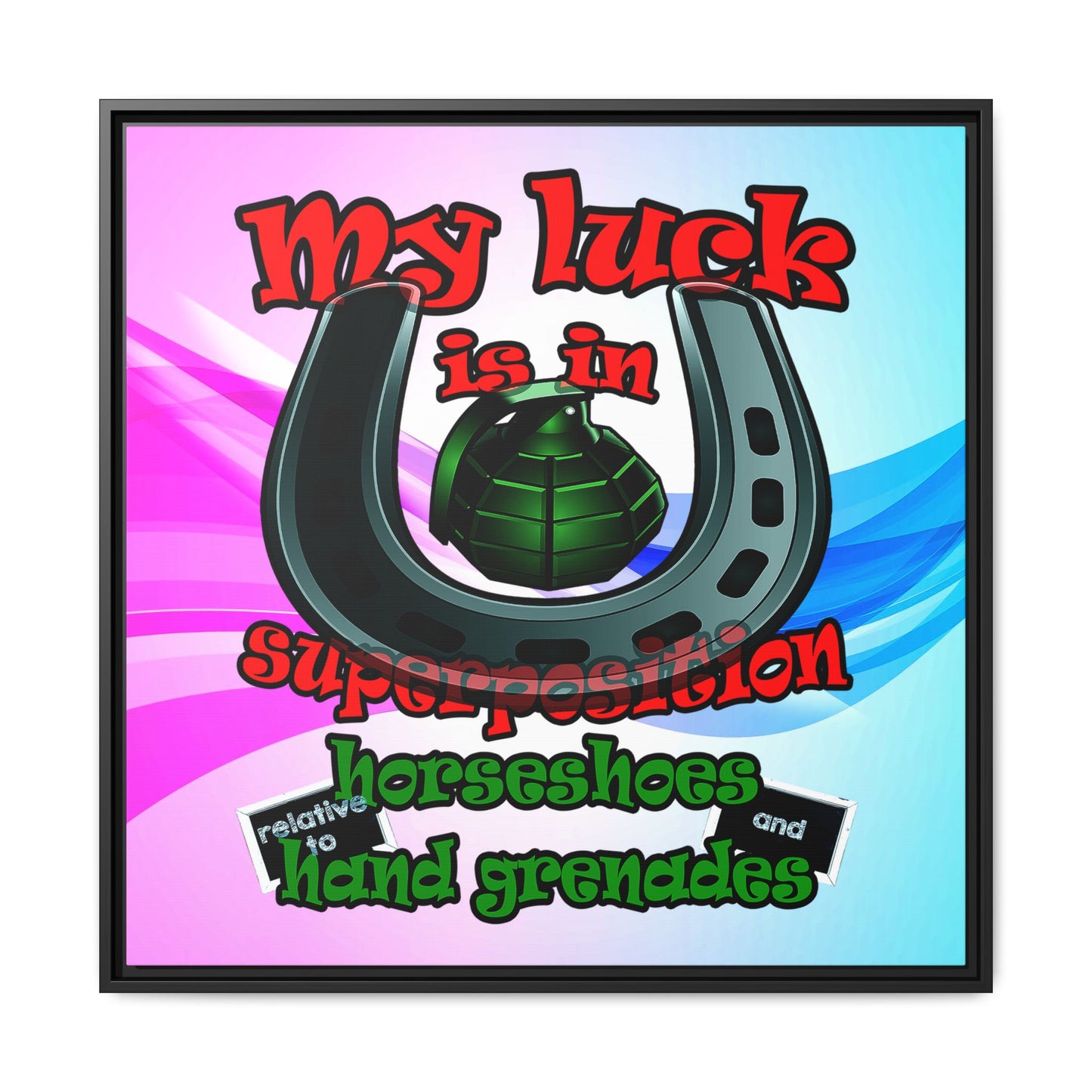 my luck - framed canvas art (light blue-pink wave)