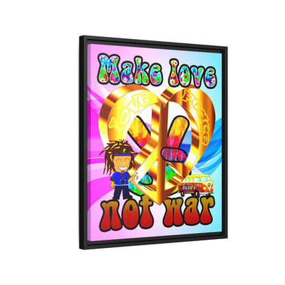 love peace - framed canvas art (light blue-pink wave)