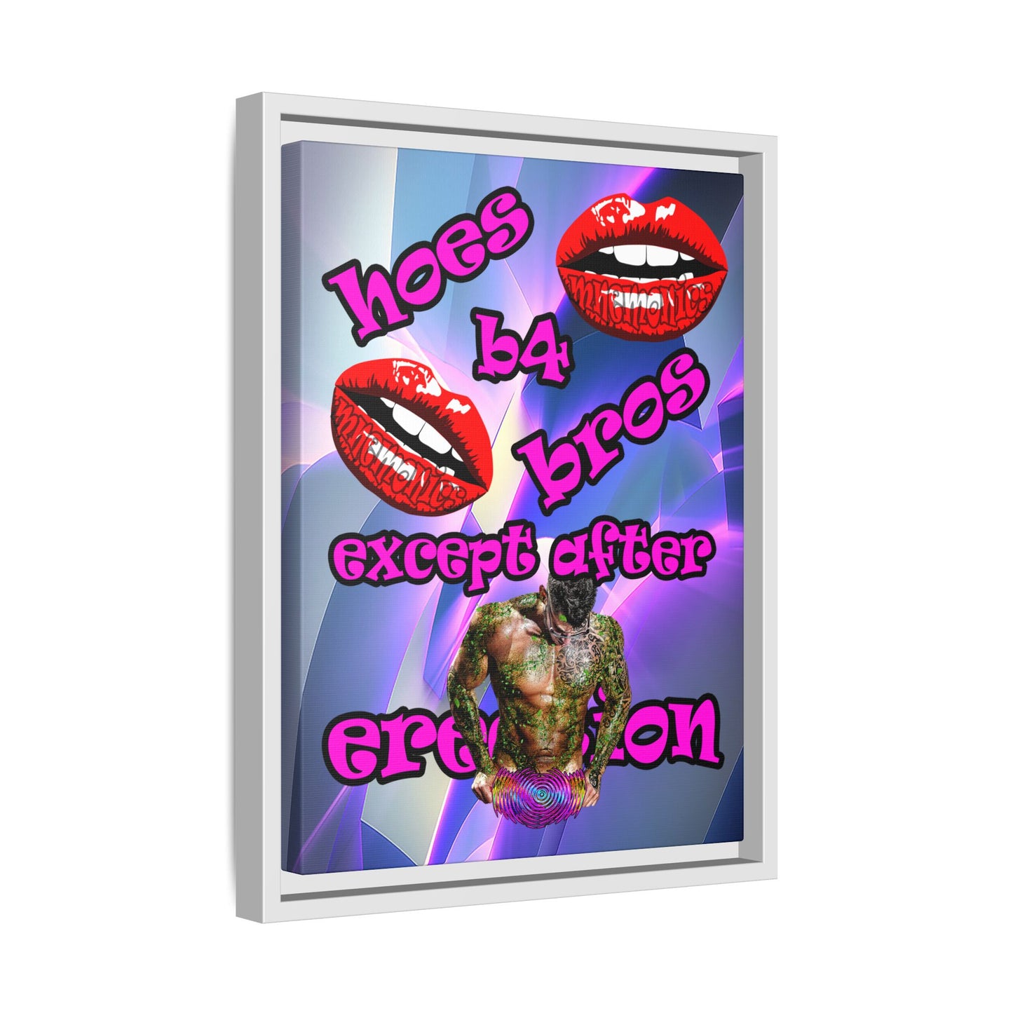 hoes b4 bros - framed canvas art (grey-pink wave)