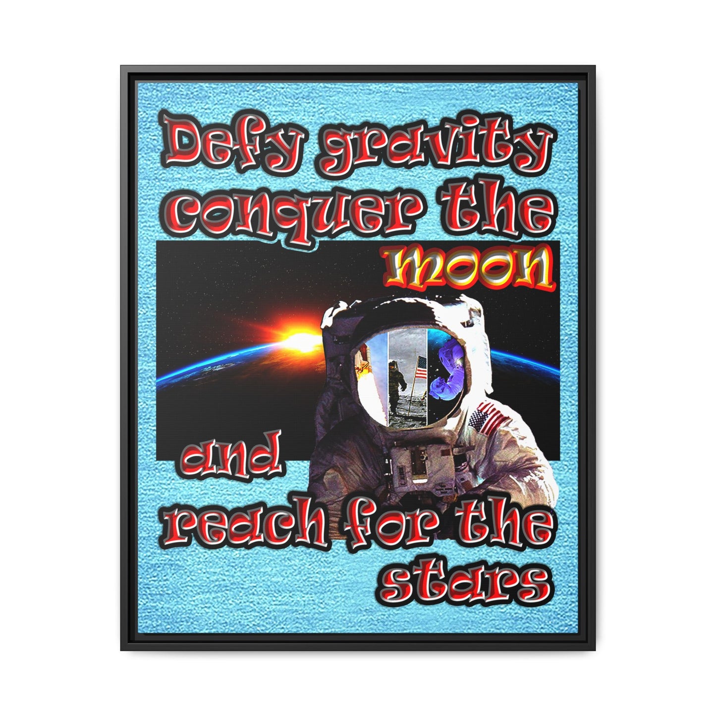 defy conquer reach - framed canvas art (faded blue)
