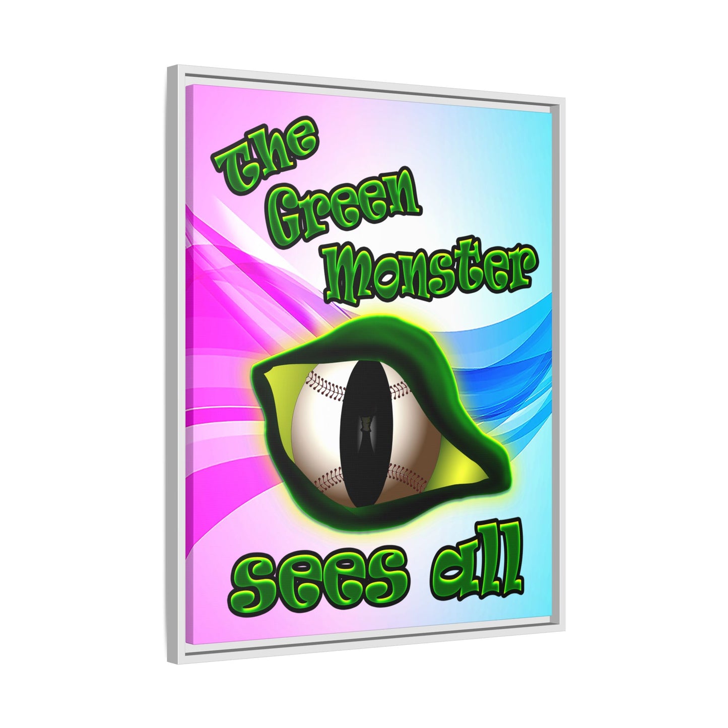 green monster - framed canvas art (light blue-pink wave)