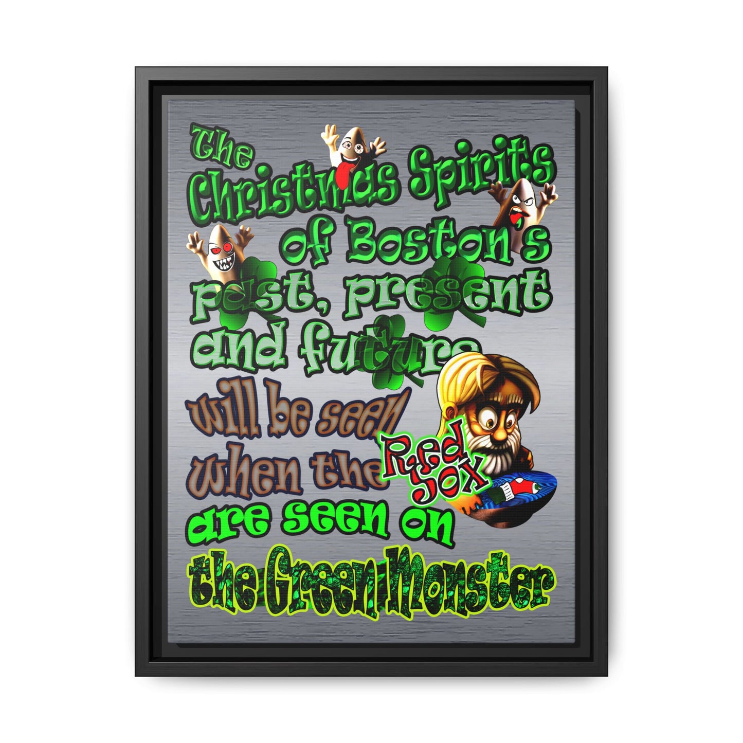 christmas spirits of boston - framed canvas art (brushed nickel)