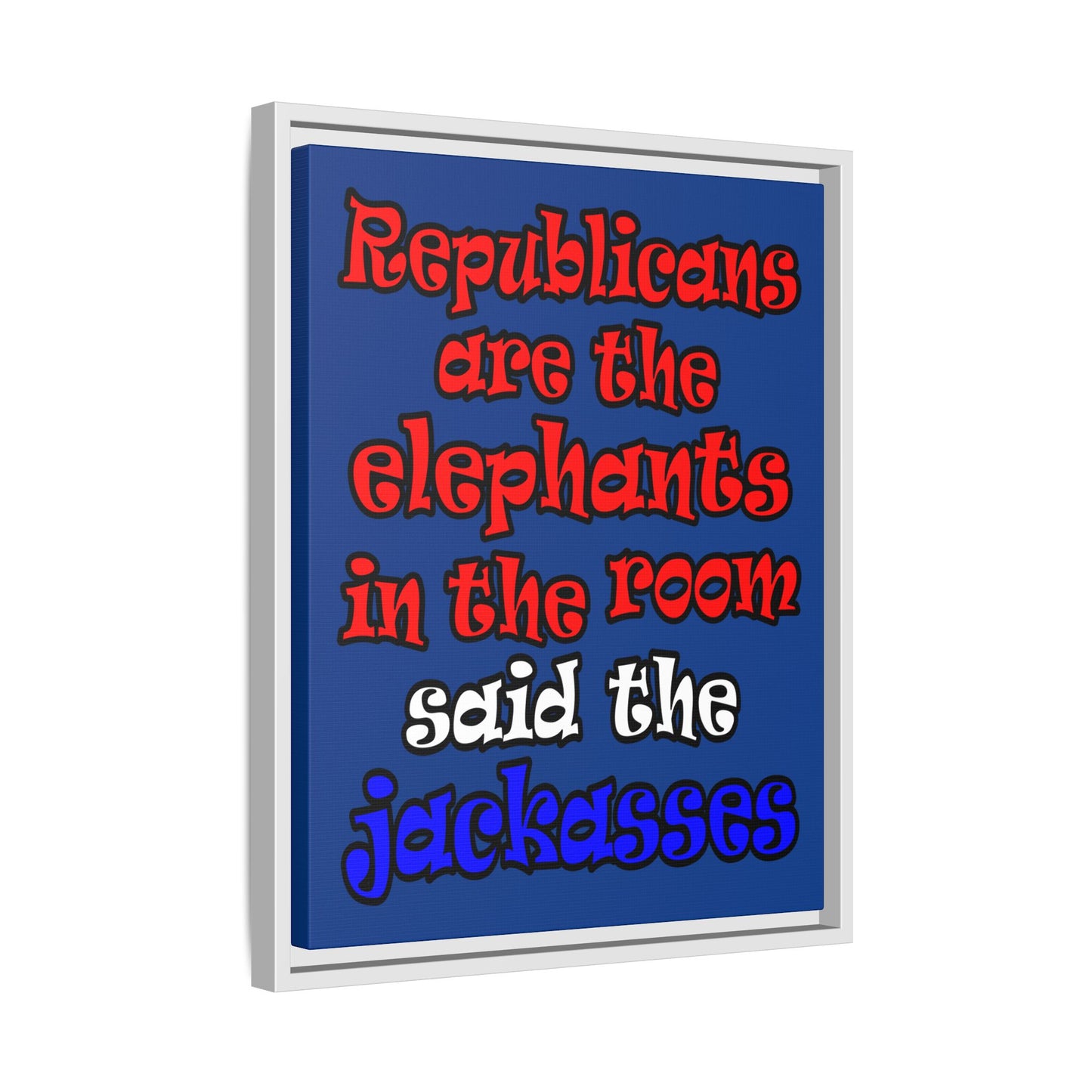 donkeys and elephants - framed canvas art (dark blue)