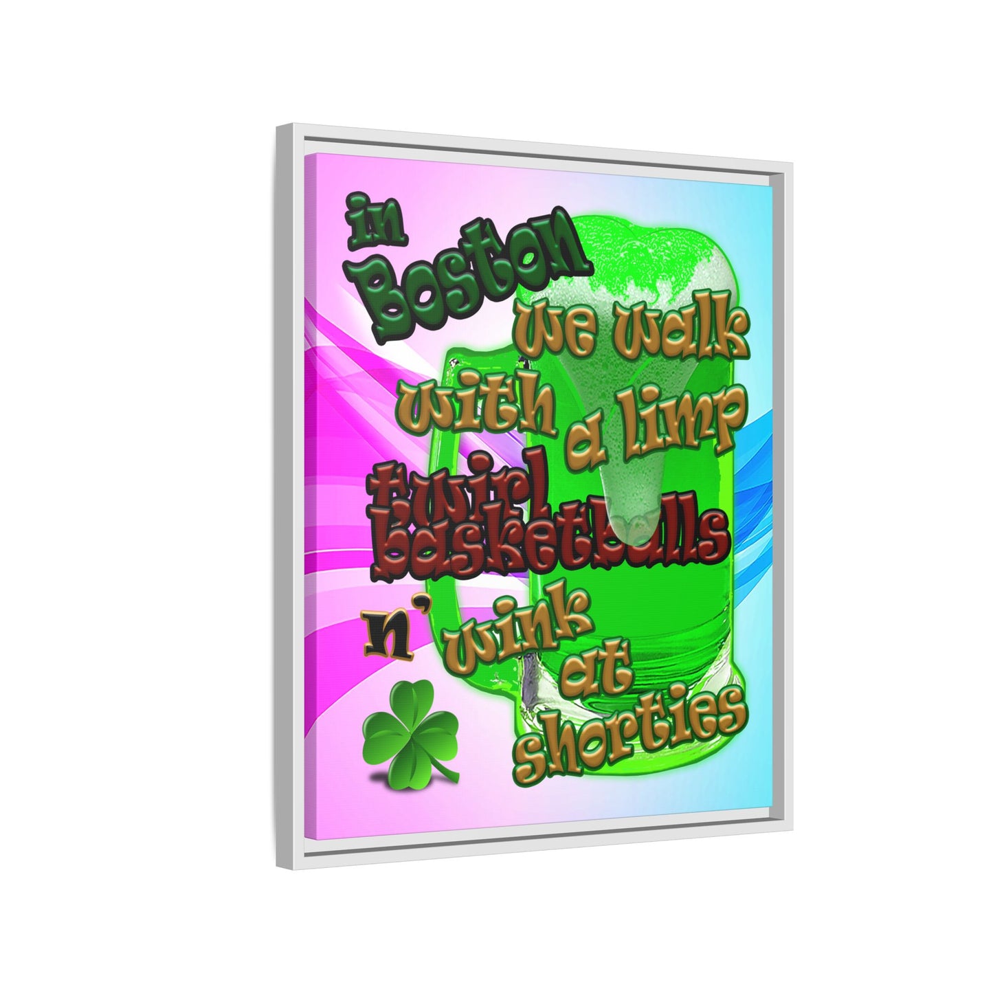celtics logo - framed canvas art (light blue-pink wave)