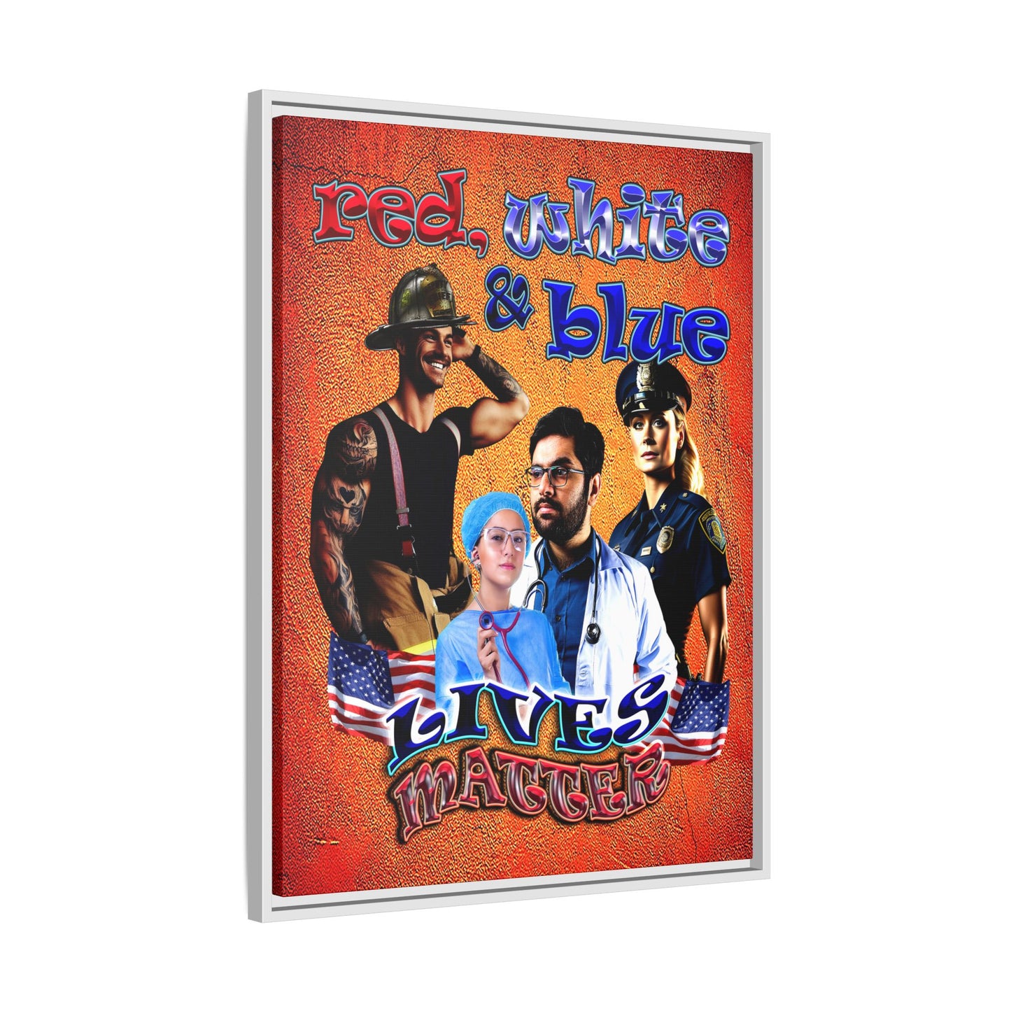 rw&b lives matter - framed canvas art (burnt orange)