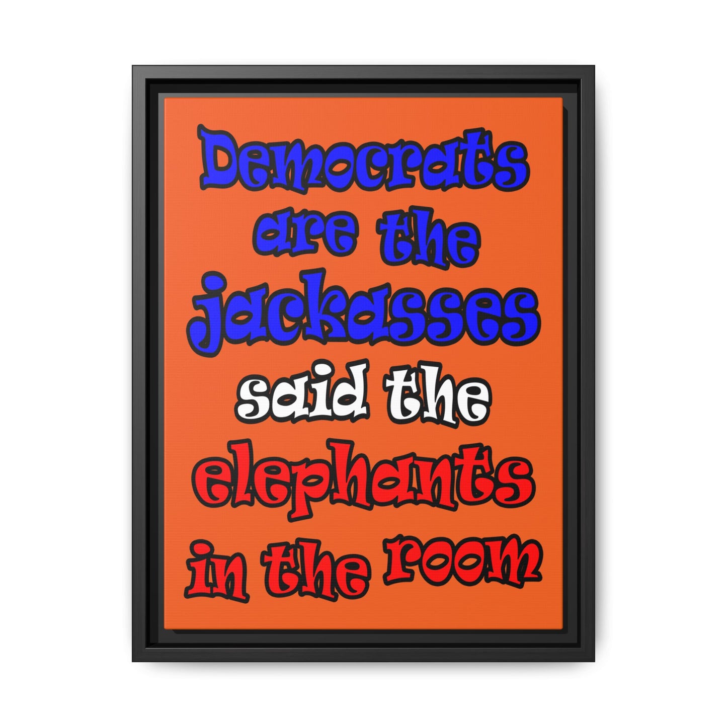 donkeys and elephants - framed canvas art (orange)