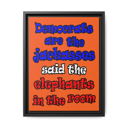 donkeys and elephants - framed canvas art (orange)