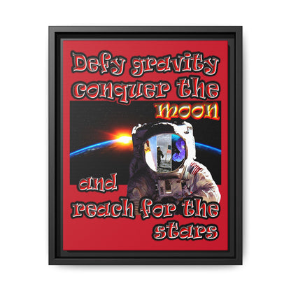 defy conquer reach - framed canvas art (dark red)