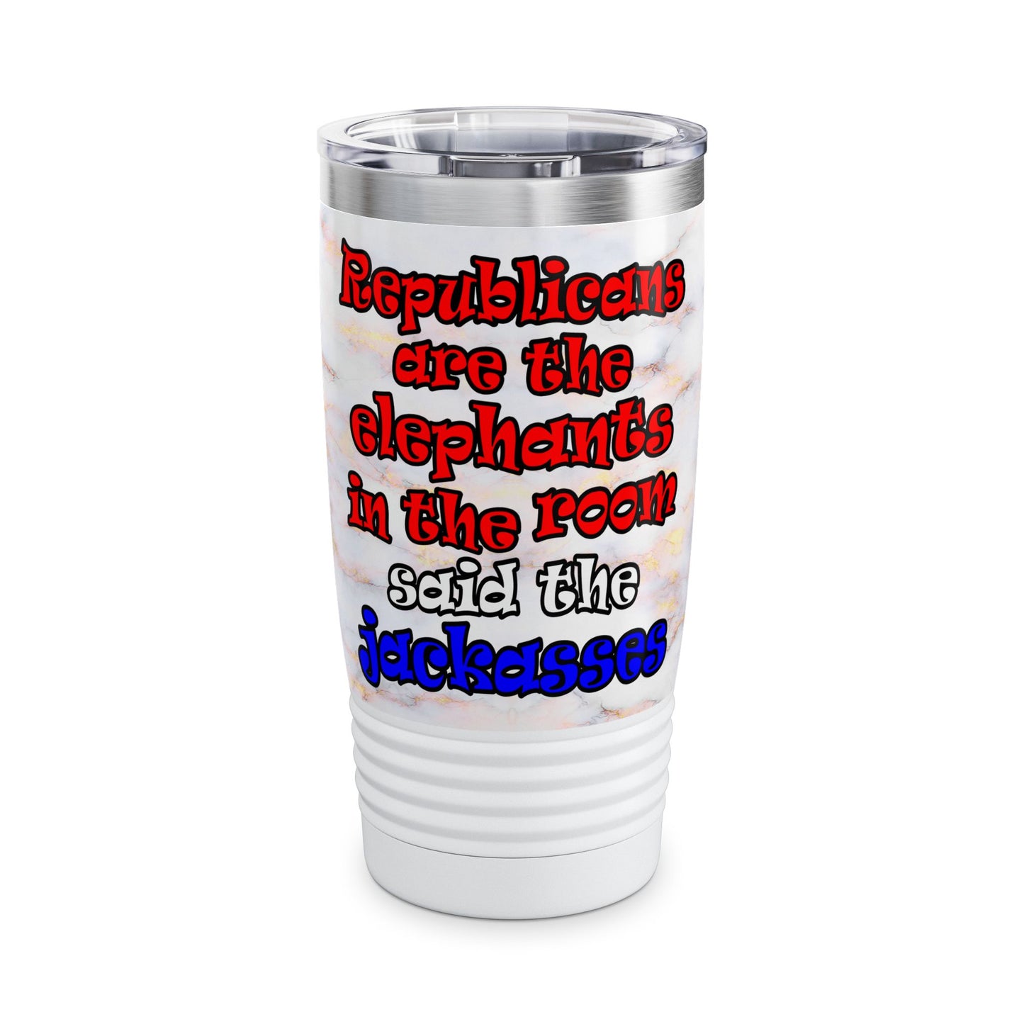 donkeys and elephants - Ringneck Tumbler, 20oz (white marble)