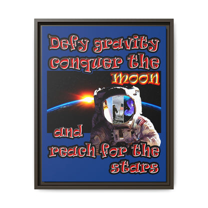 defy conquer reach - framed canvas art (dark blue)