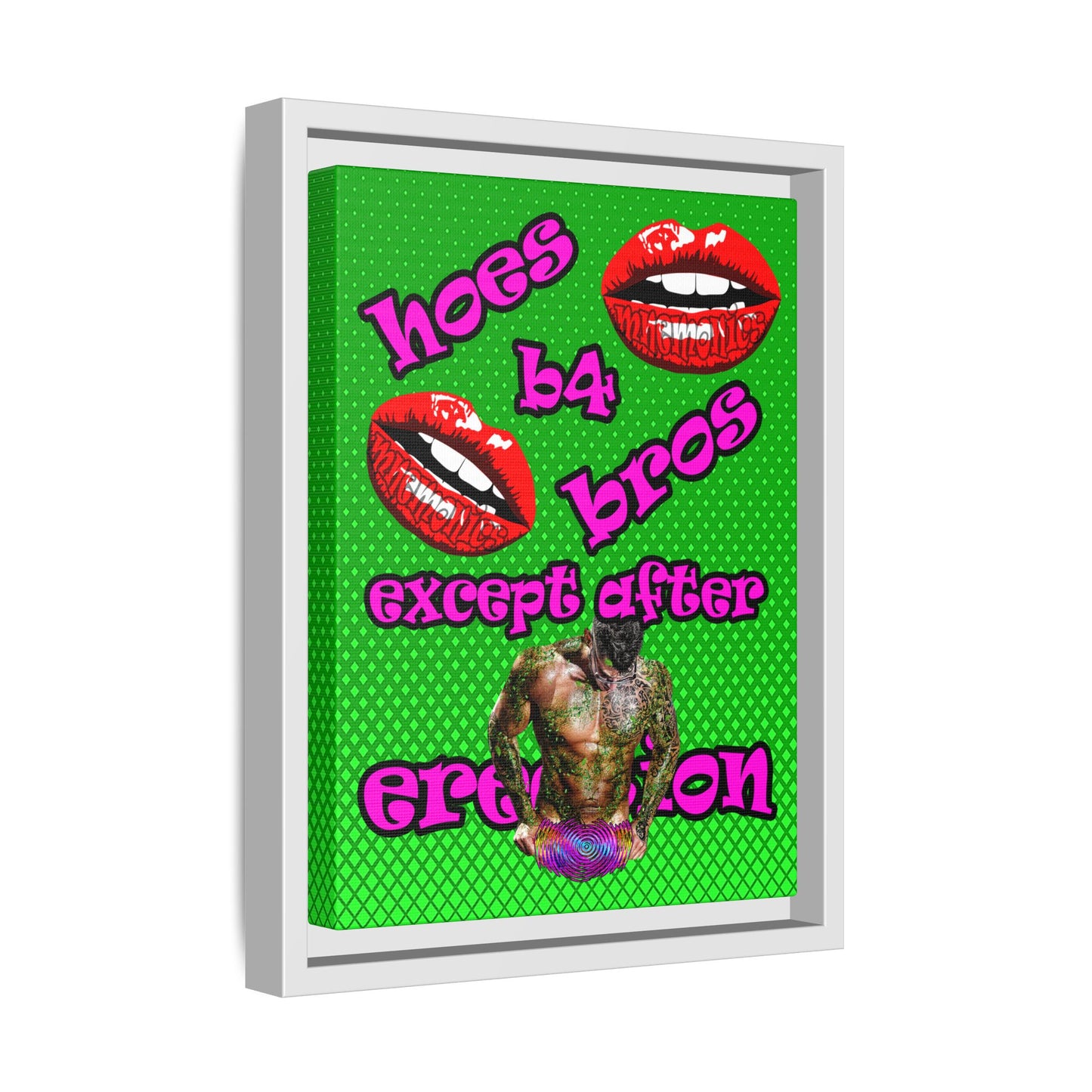 hoes b4 bros - framed canvas art (logo green)