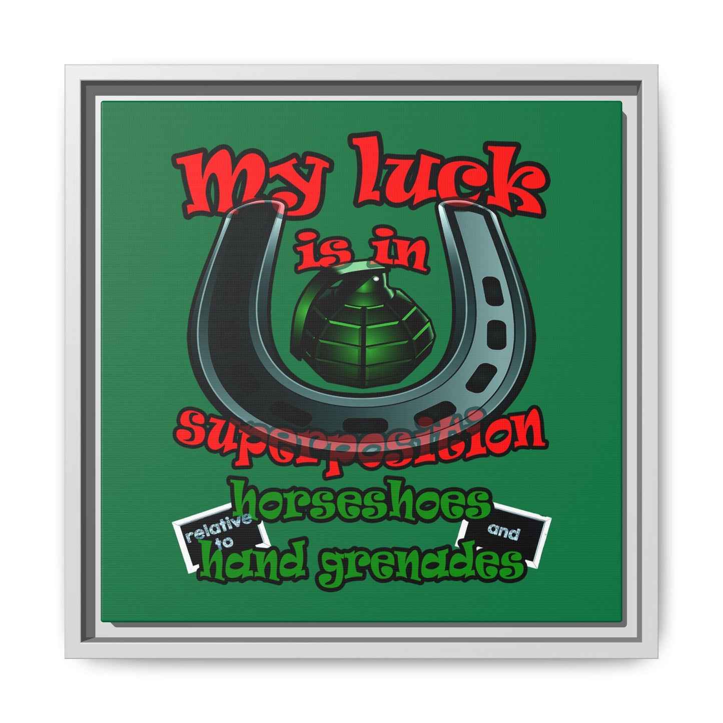 my luck - framed canvas art (dark green)