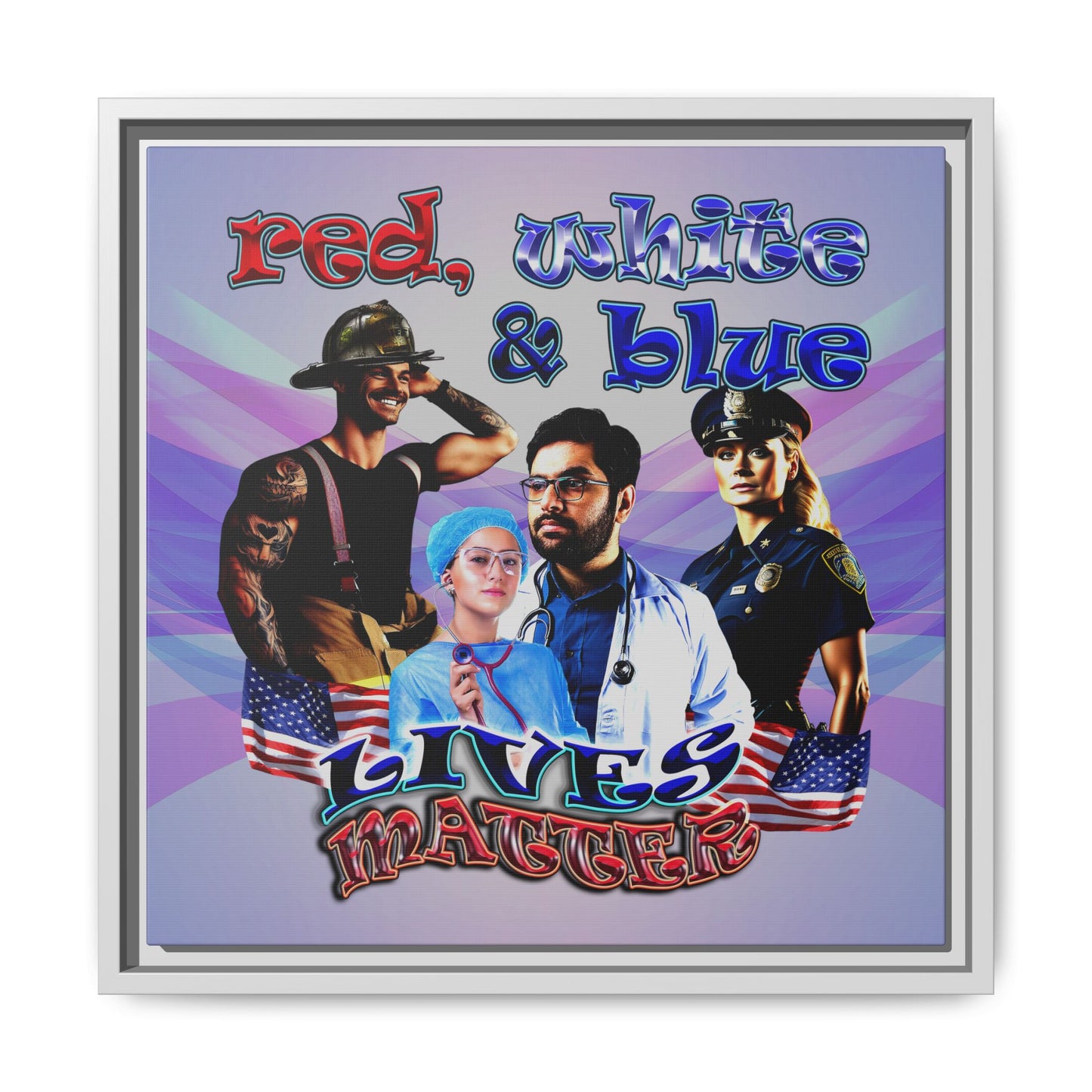 rw&b lives matter - framed canvas art (light blue-pink wave)