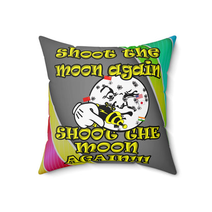 shoot the moon again - Spun Polyester Square Pillow - (rainbow split)