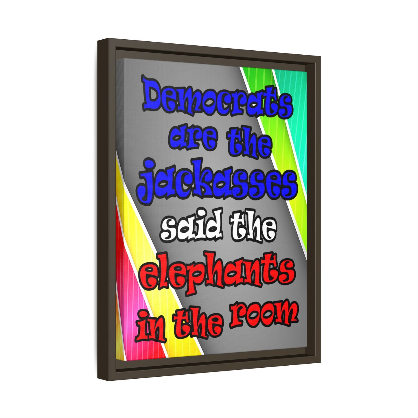 donkeys and elephants - framed canvas art (rainbow split)