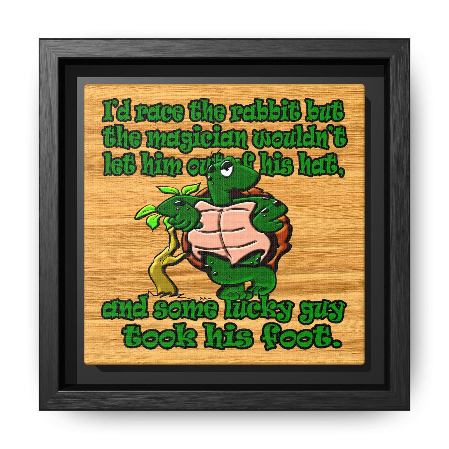 turtle race - framed canvas art (butterscotch wood finish)