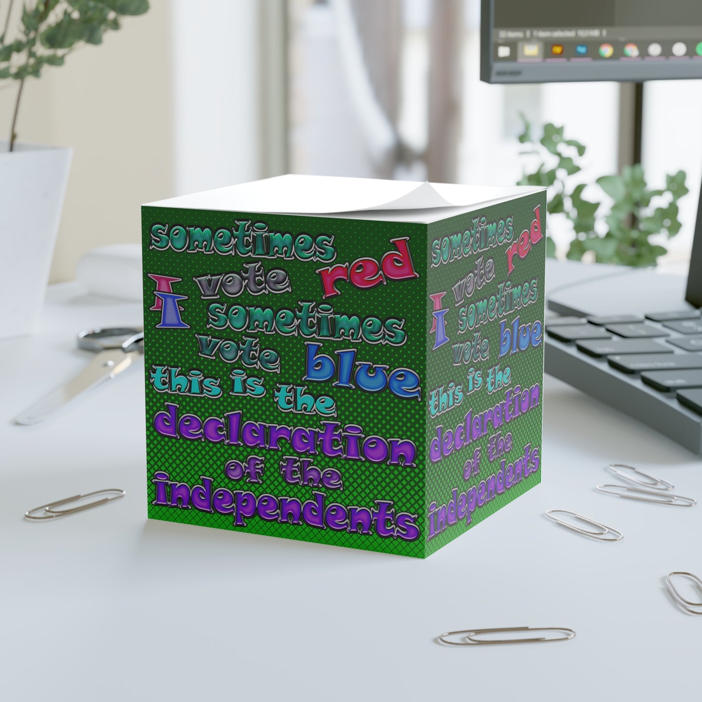 declaration of the independents - note cube (logo green)
