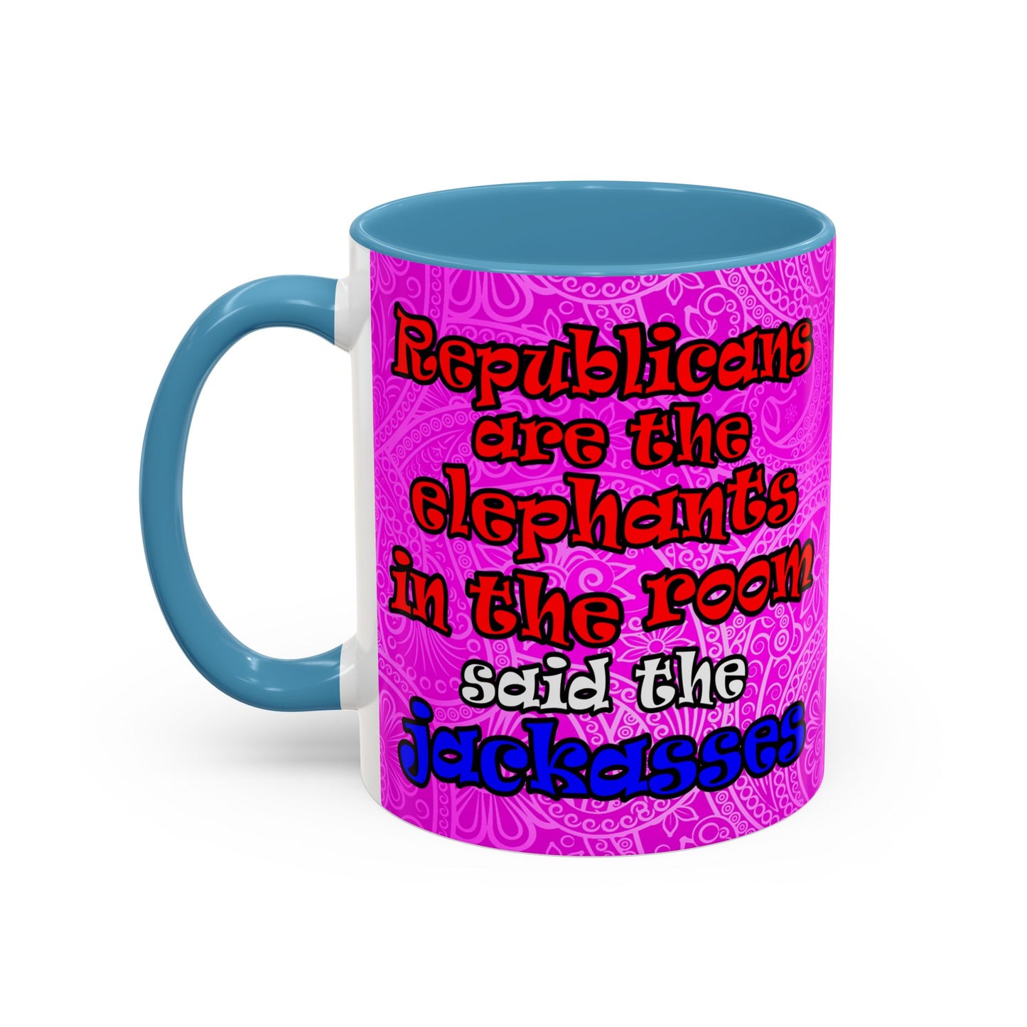 donkeys and elephants - Accent Mug (pink swirl)