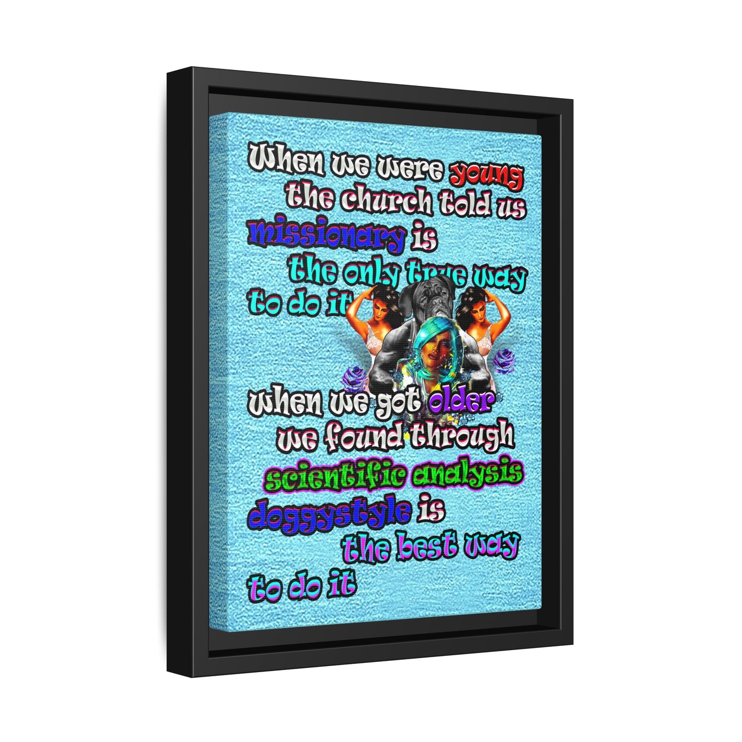 doggystyle - framed canvas art (faded blue)