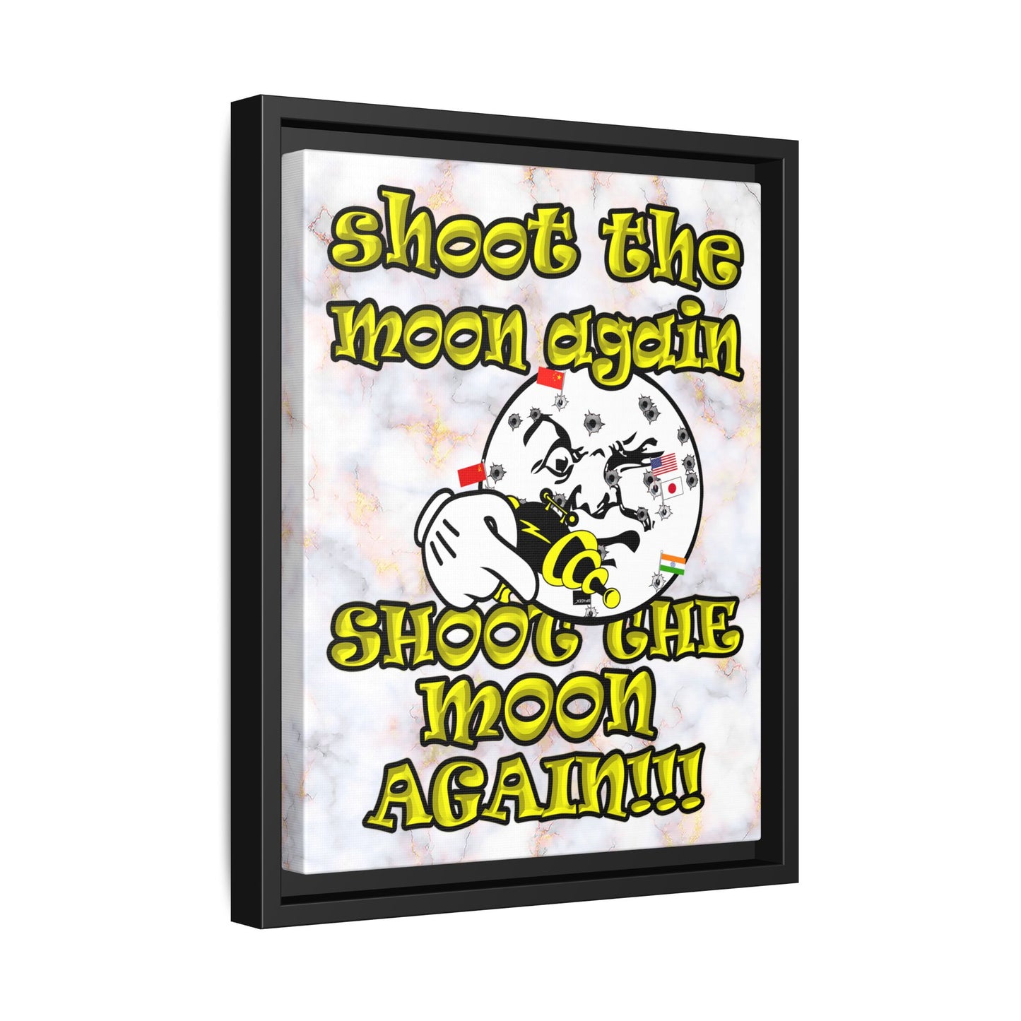 shoot the moon again - framed canvas art (white marble)