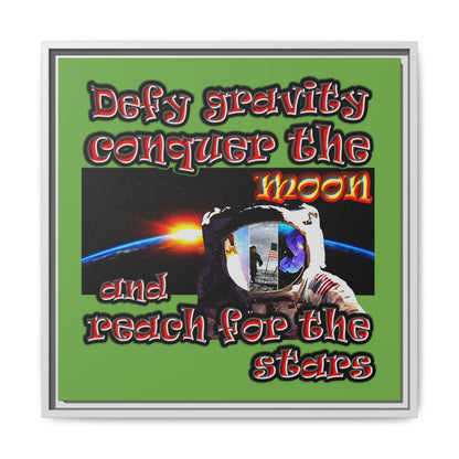 defy conquer reach - framed canvas art (green)